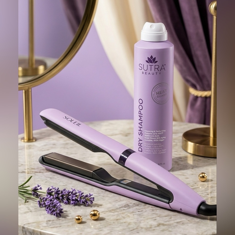 Lavender Flat Iron by S'ÓLIEL MSRP $475 & Sultra Heat Protectant Dry Shampoo